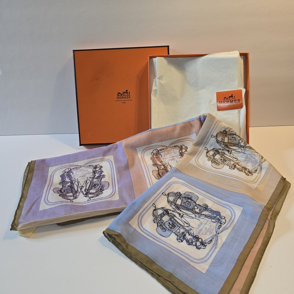 Hermes Pastel Silk Scarf with Equestrian Motif